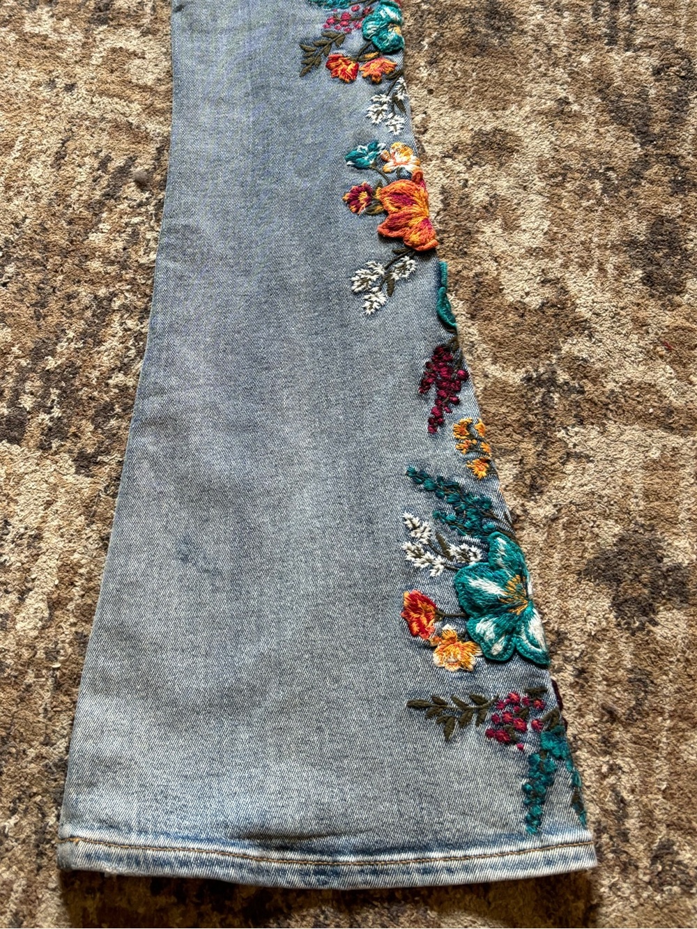 Driftwood X Free People Farrah 24x34 Embroidered Floral Flare Denim Pants - Picture 11 of 11